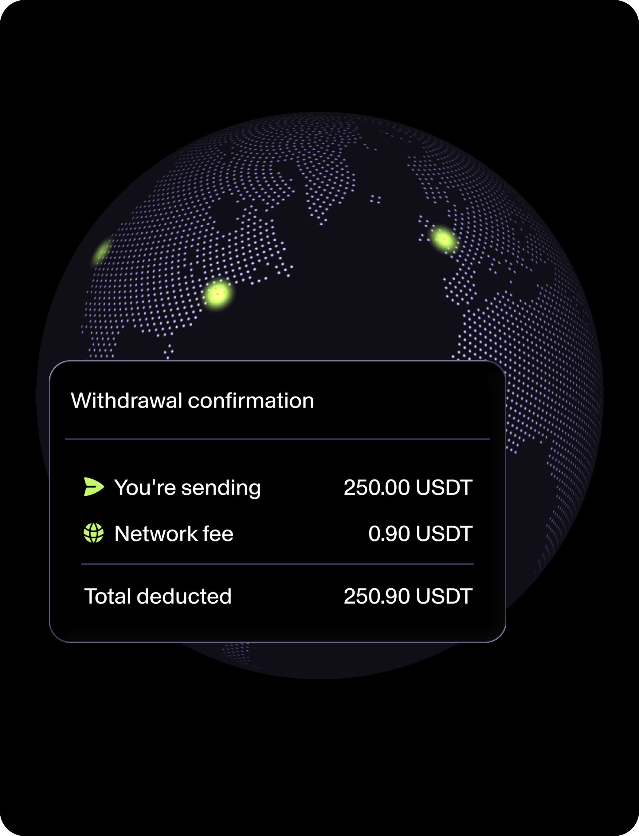 A withdrawal confirmation showing network fees