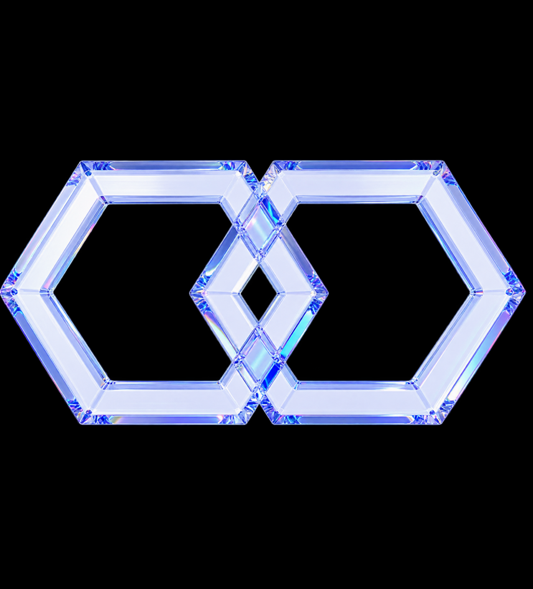 Two linked translucent Fundscrow hexagons