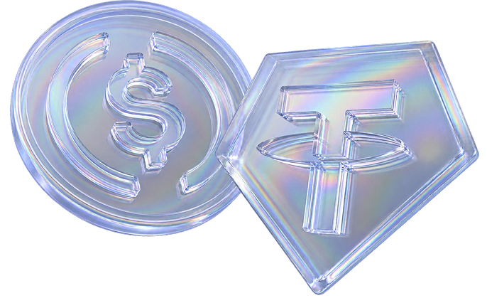 Translucent USDC and USDT coins side by side