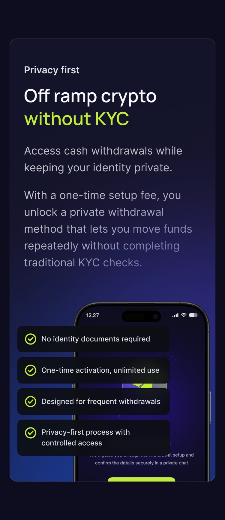 Off ramp crypto without KYC